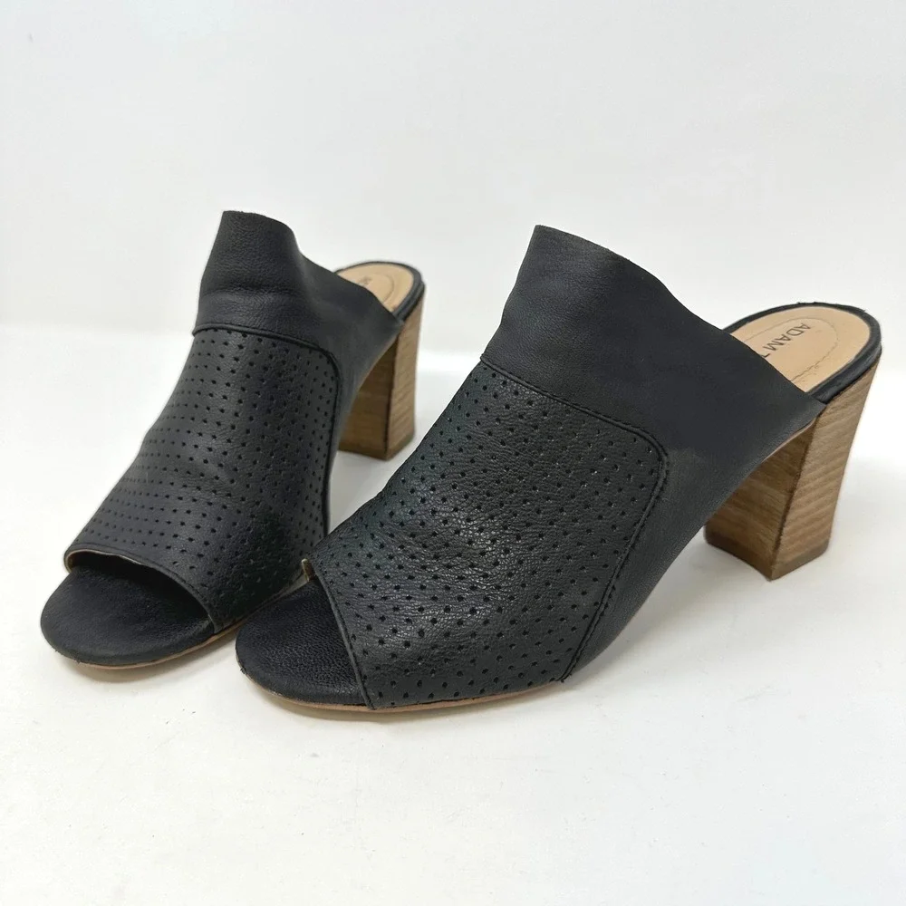 Adam Tucker Molly Open Toe Mules Leather Black 7.5